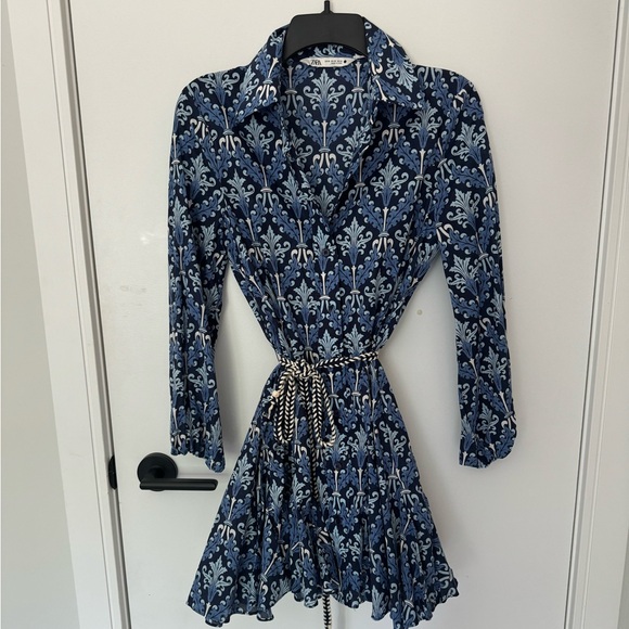 Zara blue boho dress with waste tie size xs - Picture 2 of 4